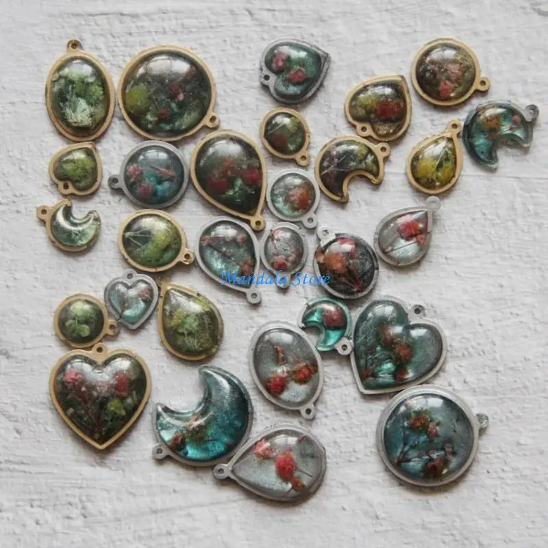U2JC 15 Cavities Resin Jewelry Silicone Molds Heart Oval Round Resin Charm Mould