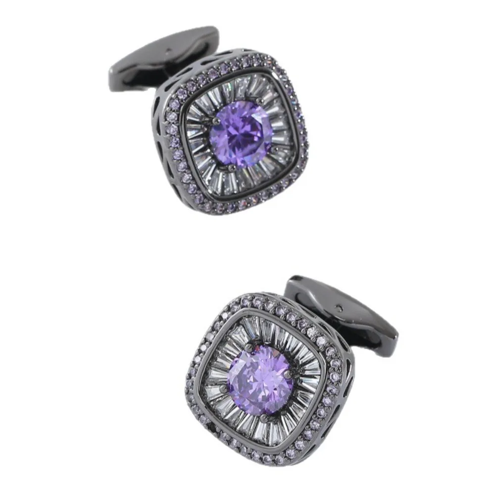 A Pair Square Shaped Double-layer Inlaid Zircon Cufflinks Light Luxury Colored Zircon Suit Cufflinks Business Accessories