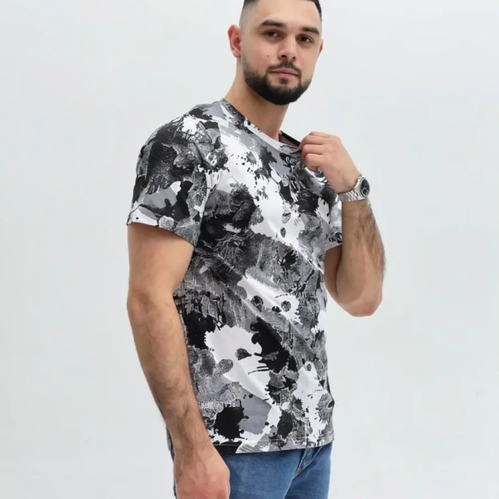 2025 Mens Short Sleeve 3D Camo Tee Shirt Vintage Casual Summer Style Crew Neck Loose Breathable Graphic Fashion Tops