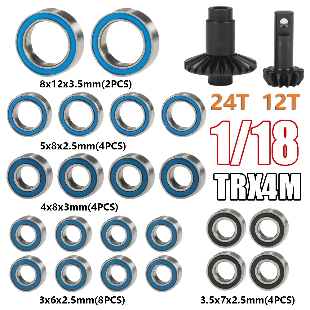 

22PCS Wheel Hub Axle Bearing Kit 12T/24T Overdrive Underdrive Helical Axle Gear for 1/18 TRX4M Defender Bronco RC Crawler Cars