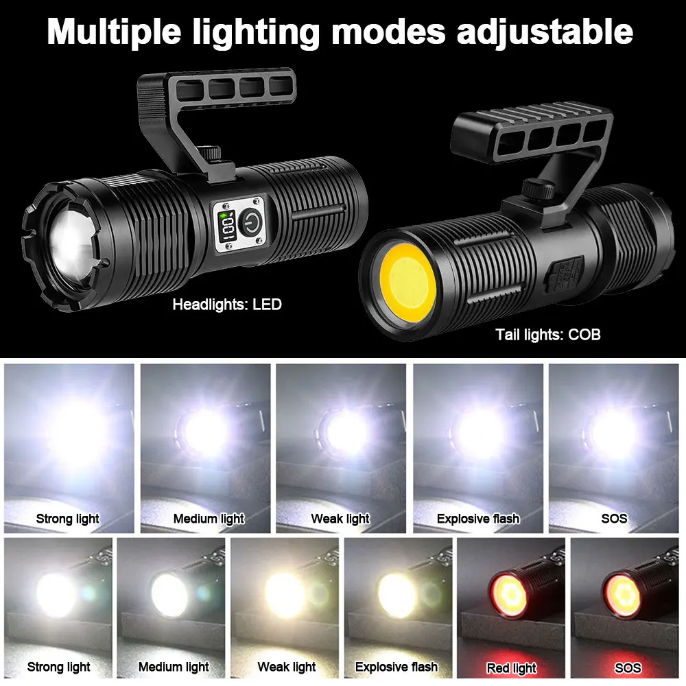 Imagem -06 - Usb Recarregável Lanterna Led Tocha Branca de Alta Potência Zoomable Luz Vermelha Taillight Lâmpada Tática Camping