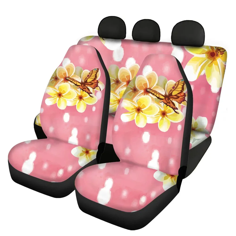 Tropical Plumeria and Leaves Print Soft Front and Back Car Seat Covers for Women Men Washable Vehicle Seat Protector