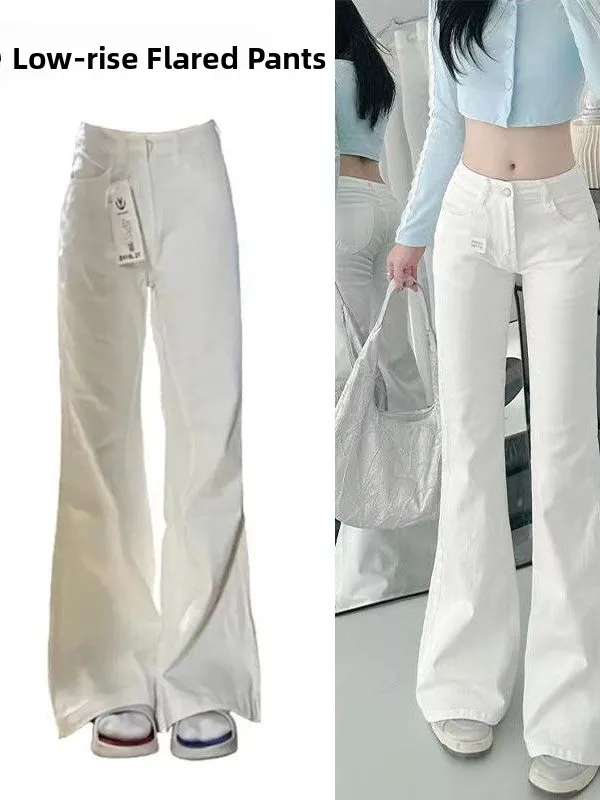 

White Low-Waist Bell Bottom Jeans Thin Loose Wide Leg Slimming Floor-Length Casual Style Women's Spring Summer New Arrival