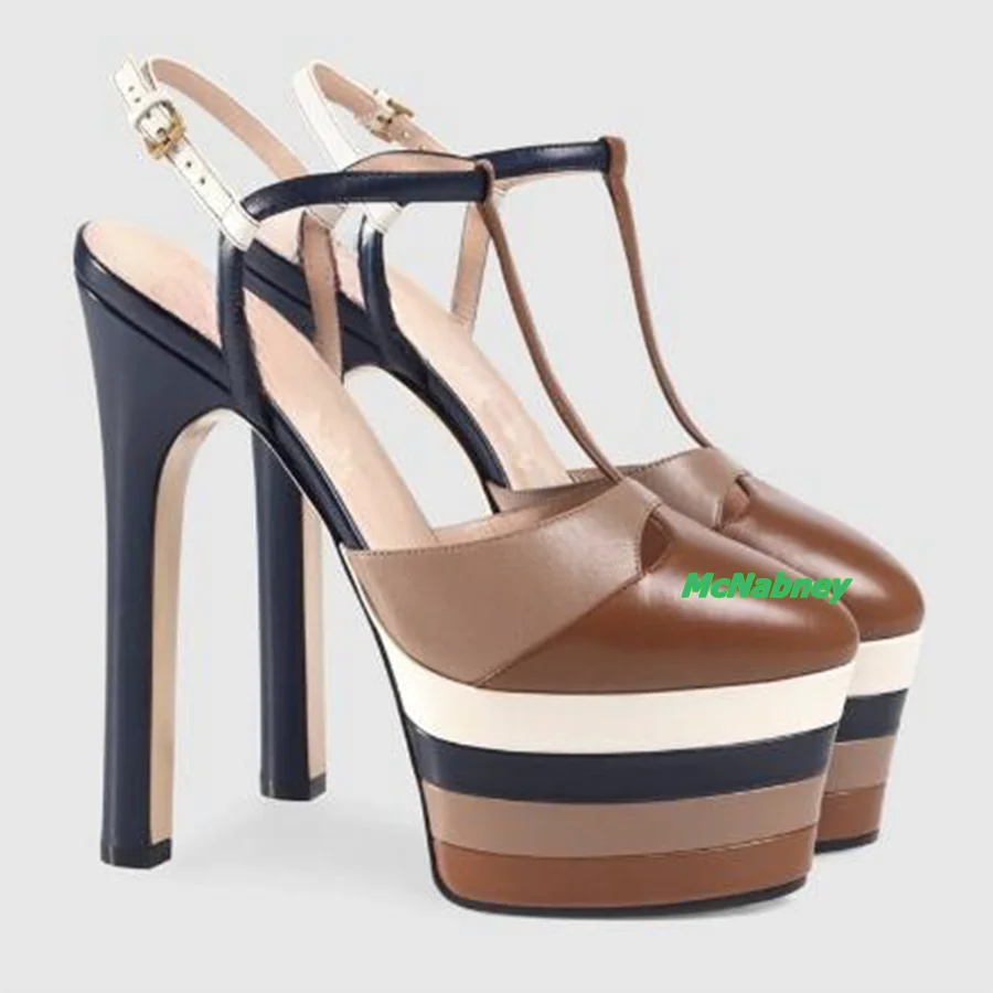 Color Block Water Platform High Heel Shoes,Buckle Leather Pumps Thin Heel Women Shoes Wedding Party 2023 New Zapatos Para Mujere