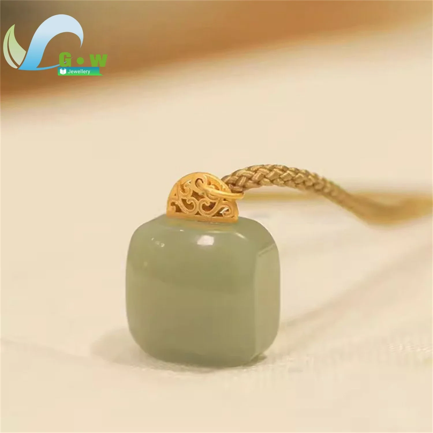 Handcrafted Vintage Chinese Jade Pendant Necklace Hetian Mutton Fat Jade with 925 Silver Gilded Bail Delicate Carved Pendant for