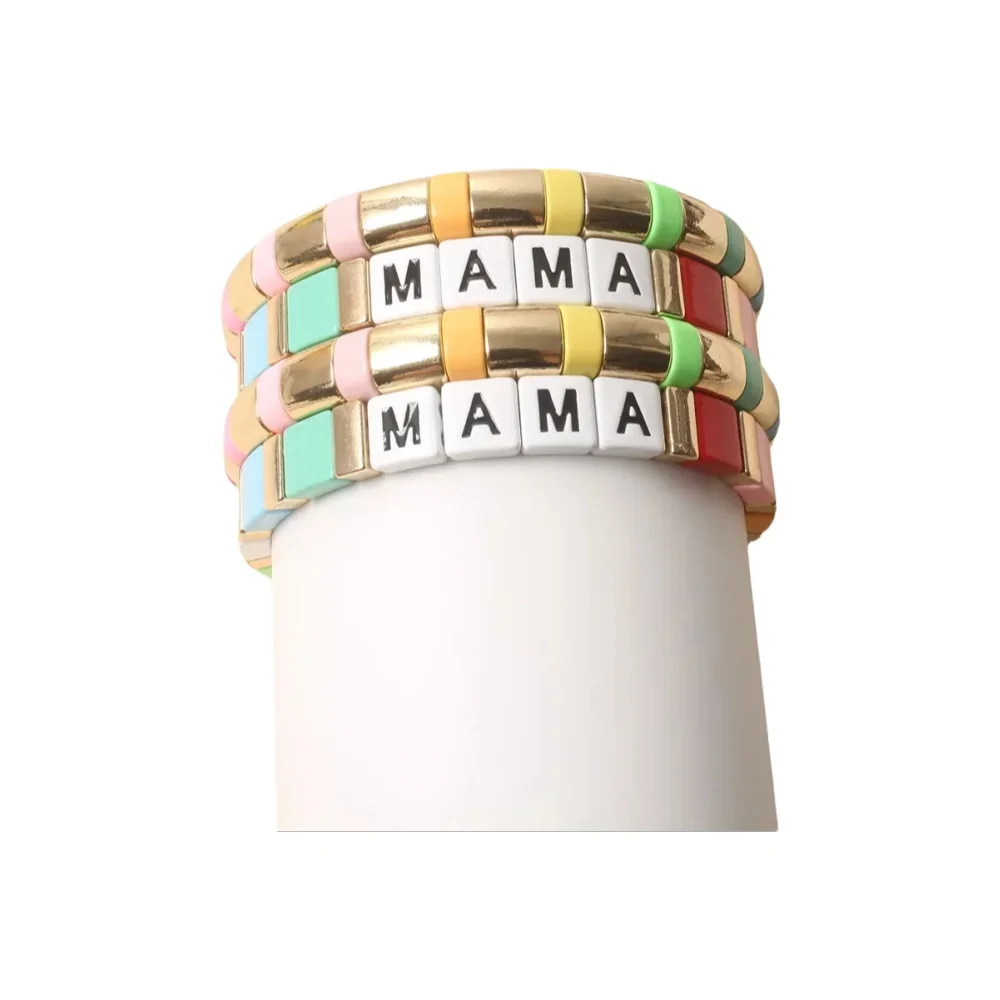 MAMA Bracelet Mother's Day Gifts Jewelry Enamel Tile Bangle Bracelets Set for Women Boho Summer Beads Pulseras
