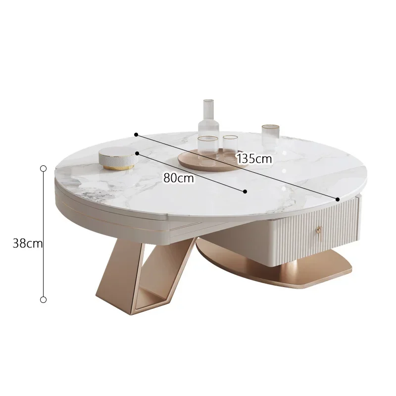 

Light Luxury Rock Slate Coffee Table Modern Simple Round Telescopic Living Room Household Small Cream Wind Coffee Table