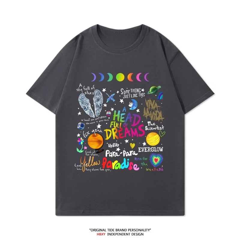 2025 Summer Coldplay Band Wrap Cotton T-Shirt New Men's and Women's Tour Short Sleeve Clothes Trend Rock T-Shirt Large Size image 2