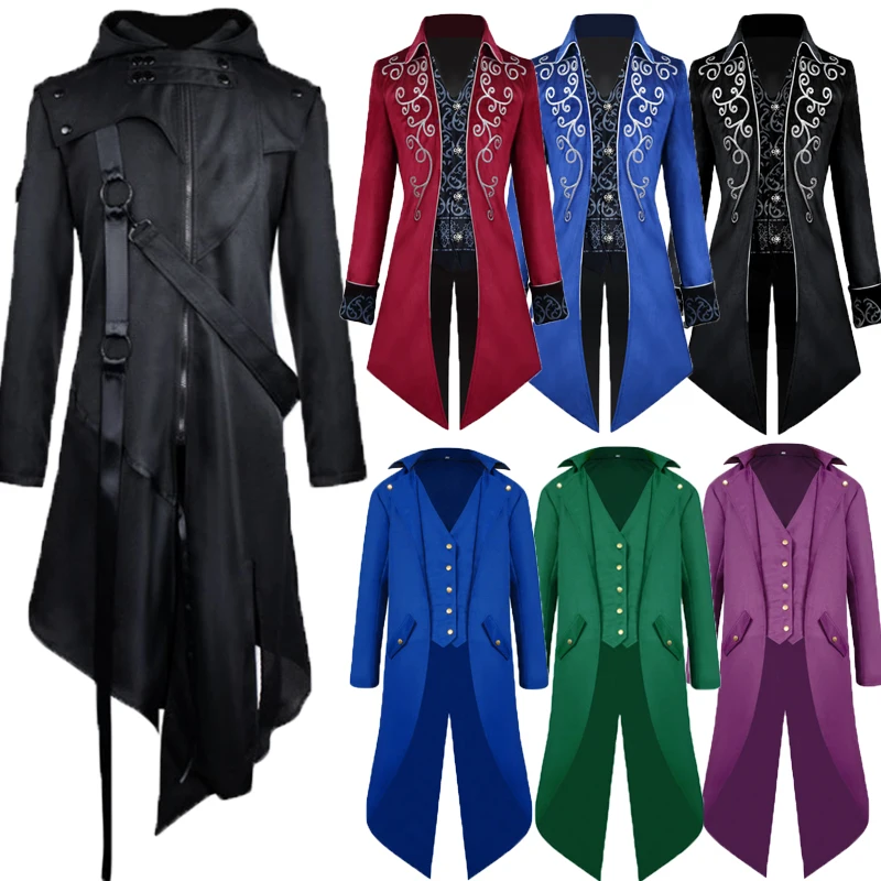 

Мужской длинный фрак в стиле средневекового панка, костюм принца, готический ретро-фрак для сценических выступлений