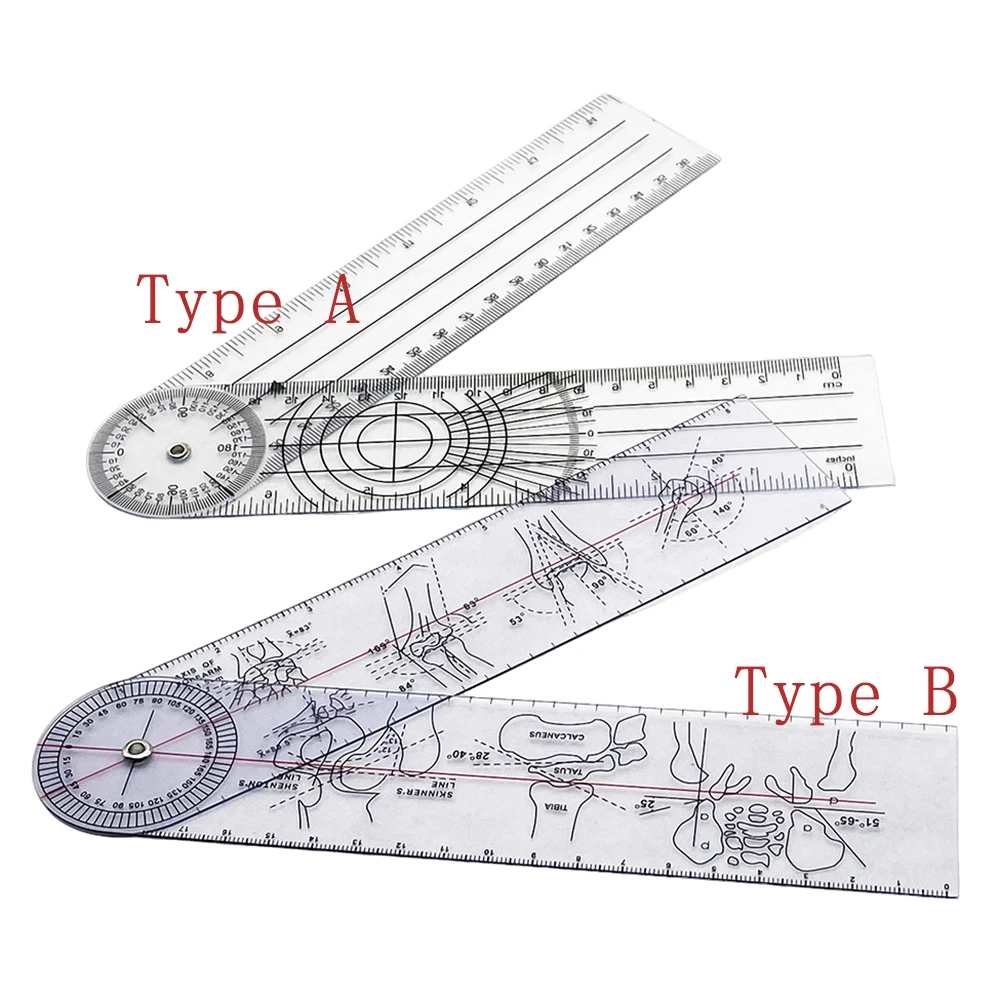 Professionelles Transparentes PVC-Bewegungsbereich-Messgerät - Doppelskalen-Gliedmaßenwinkelmesser für Physiotherapie & Rehabilitation – Detail 1