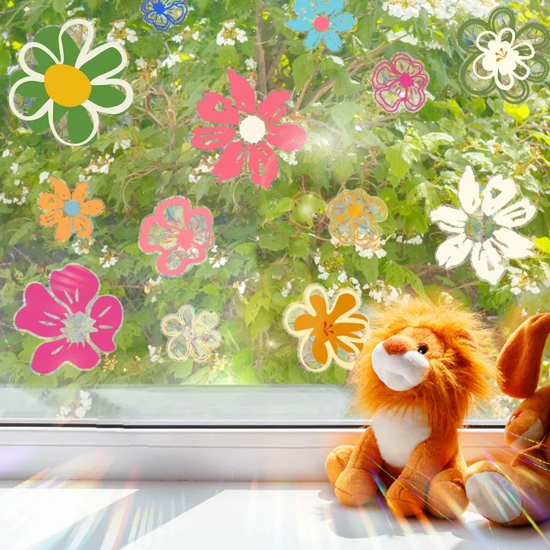 Oil Painting Printing Daisy Sunflower Static Cling Window Decals Colorful Double Sided Glass Stickers Home Wall Decor Sticker