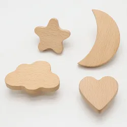 Tiradores de madera con forma de corazón para muebles, pomos de cajón de Luna, Nube de estrellas, decoración para niños, tiradores de madera para armario