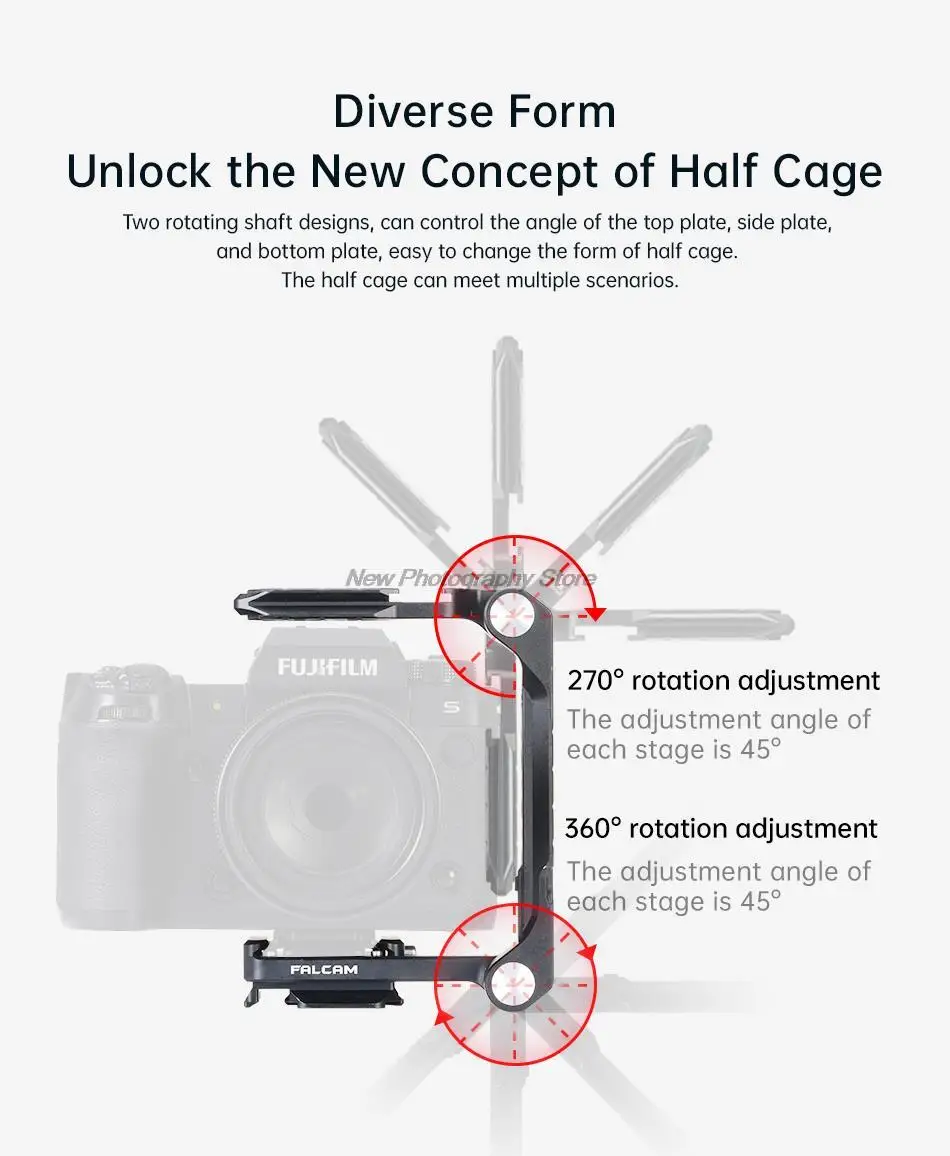 FALCAM F22&F38&F50 Quick Release Foldable Half Camera Cage for Zve10,A7iv,A7c,Fx3,A7m4,A6700,Fujifilm Xt5 Quick Release C00B3808