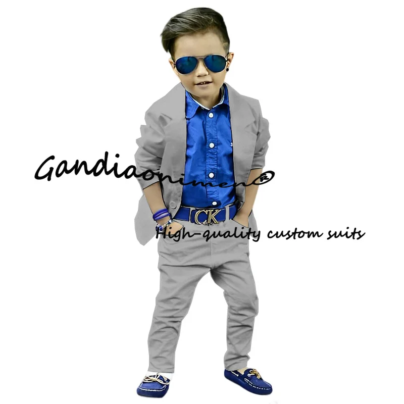 Summer Boys Suit 2 Piece Fashion Jacket Pants Casual Blazer for Kids Wedding Tuxedo Child Tailored Clothes