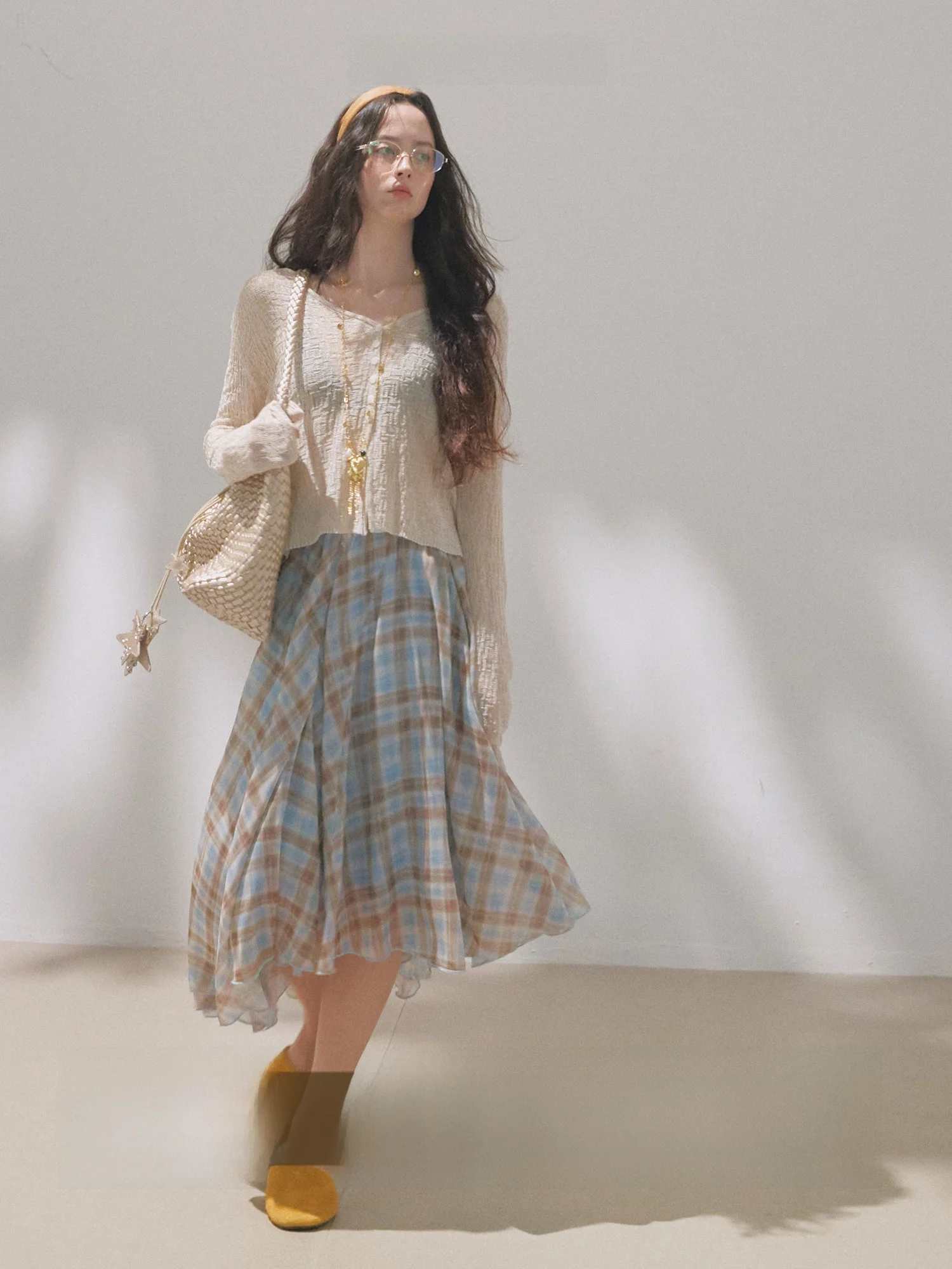 

Knitted Open Cardigan Women's Soft V-ne Hollow-out Breathable Long Sve ort Length Pure Color Summer Faion