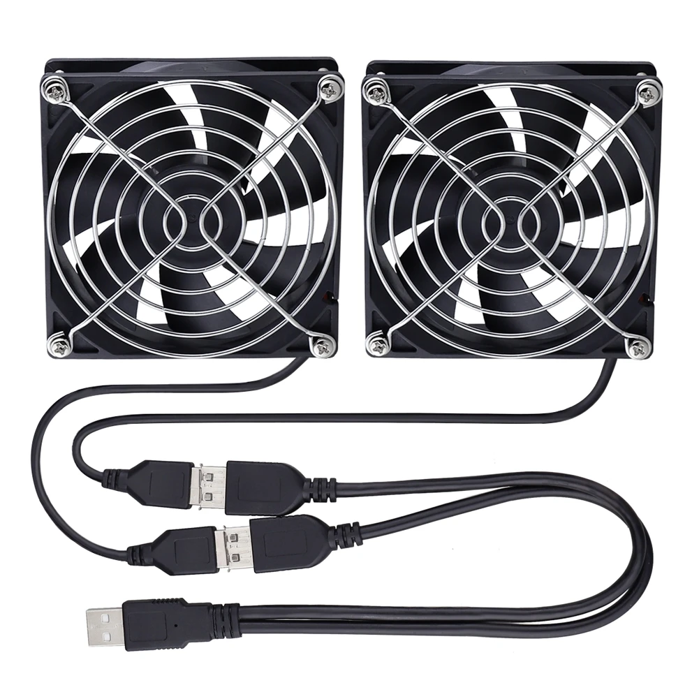 GDSTIME USB Dual Fan 40mm 60mm 80mm 120mm 140mm 5V Powered Fan w 2in1 Cable&Controller for Receiver DVR,Ventilateur Desk Cooling