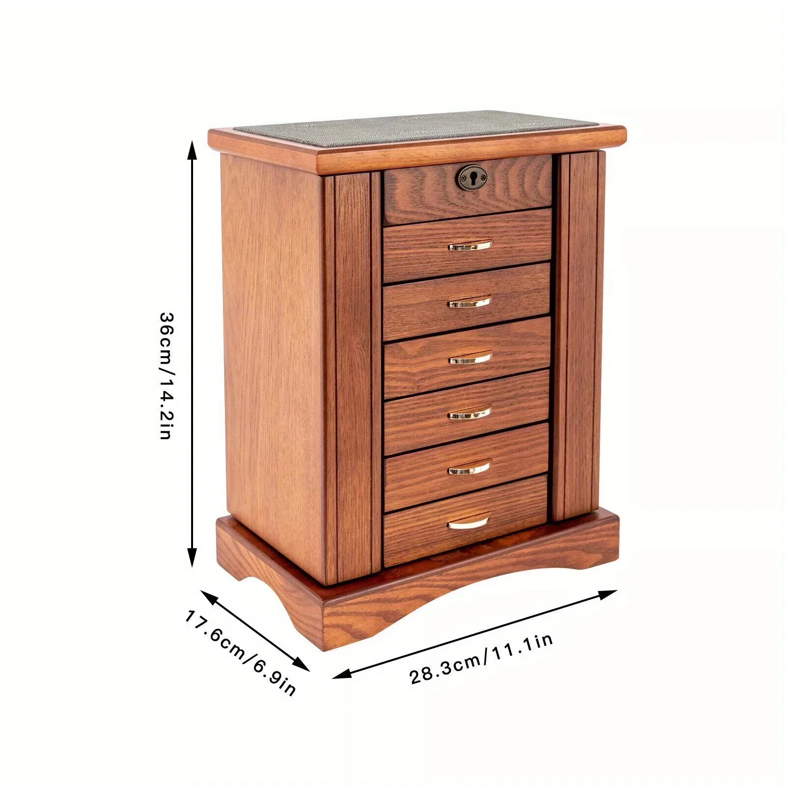 กล่องใส่เครื่องประดับไม้ 7 ชั้น พรีเมียม พร้อมกุญแจและกระจก ความจุขนาดใหญ่ บุด้วยกำมะหยี่ สำหรับผู้หญิงและเด็กผู้หญิง ใส่สร้อยคอ แหวน ต่างหู