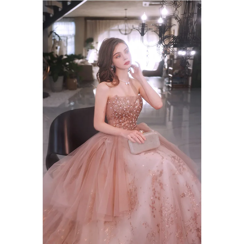 فساتين سهرة جديدة بكتف واحد باللون الوردي الراقية والرائعة لعام 2025 للأداء وحفلات أعياد الميلاد والمضيفة وفساتين الزفاف #4