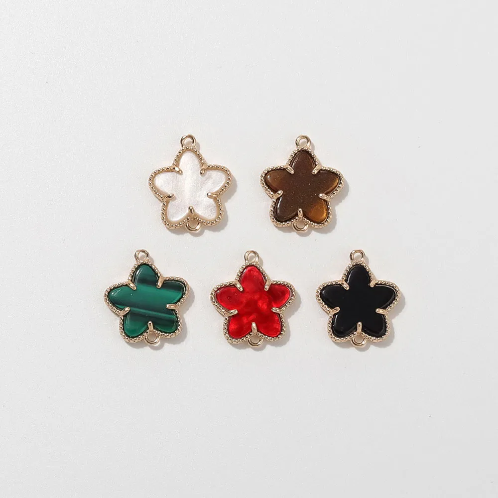 20pcs/ Bag DIY jewelry accessories five-leaf flower copper gold-plated connector earrings bracelet pendant making materials