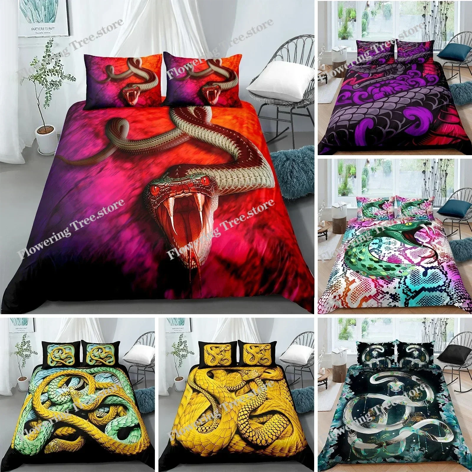 

3D Printed Snake Style Bedding Set Duvet Cover Bedroom Comforter Covers Single Twin King Size Quilt Cover Home Textile