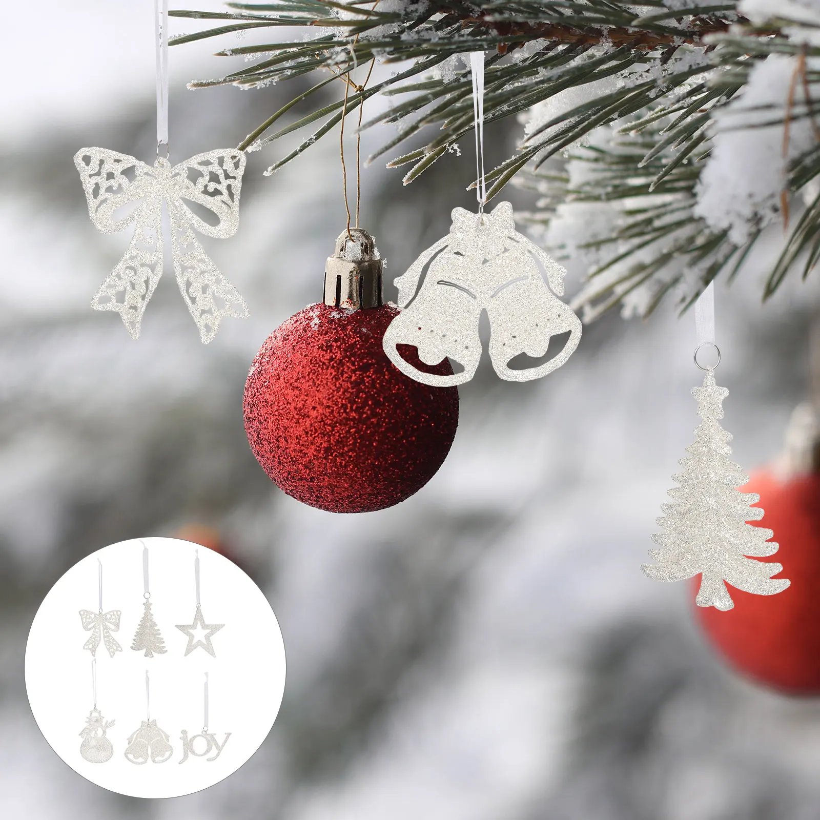 

6 Pcs Christmas Tree Decoration Pendant Festival Scene Ornament Glitter Powder Hanging Ornaments