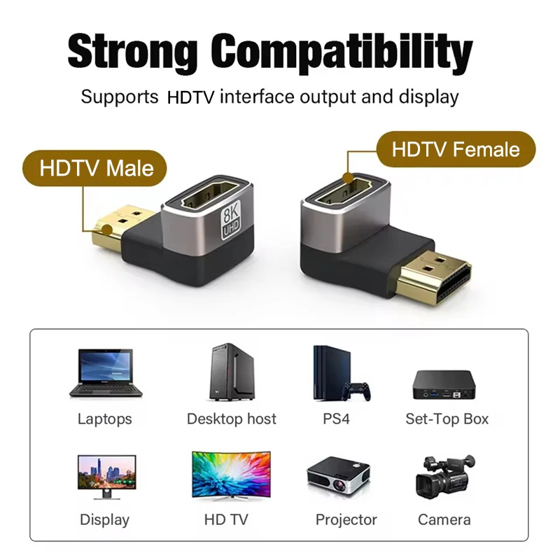 8K HDMI-Compatible2.1 Cable Adapter 90 Degree Right Angle Elbow Connector Male to Female HDTV Extender for TV PS5 Xbox PC Laptop