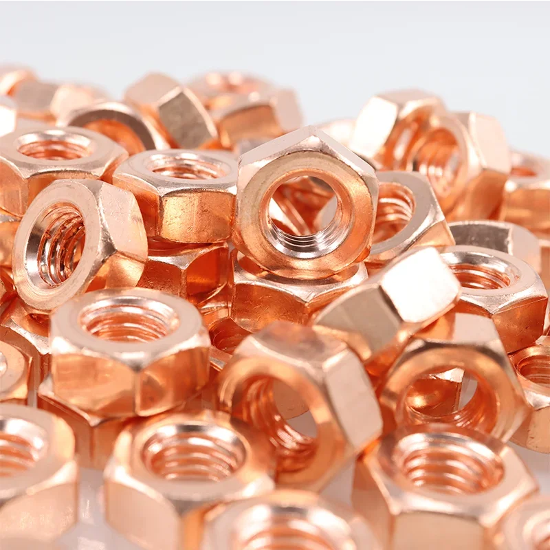 T2 Copper Hexagon Nut M3 M4 M5 M6 M8 M10 M12 High Hardness Corrosion Resistance Conductive Conduction Nuts Washer Locking Screw