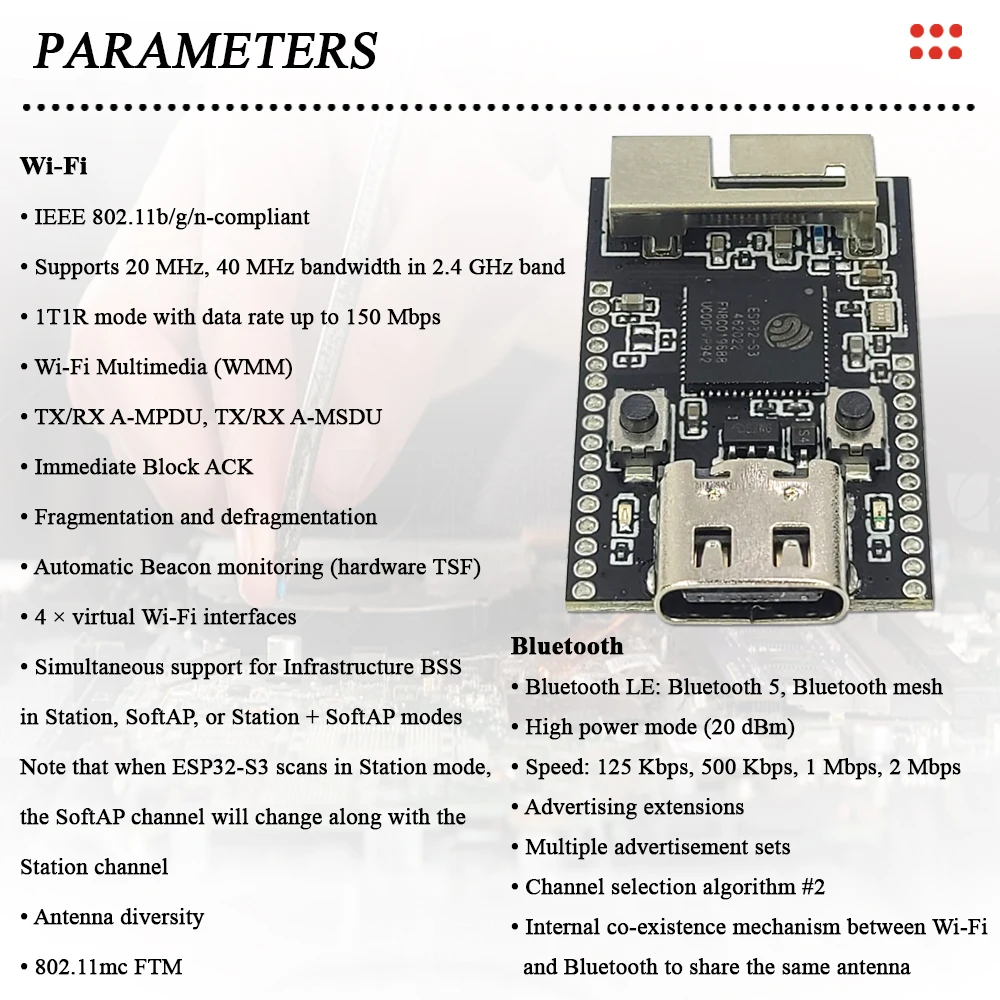Immagine 5: Scheda di Sviluppo MINI ESP32-S3 per Arduino, Chip Originale ESP32-S3FN8, Modulo WiFi 2.4G e BT, 8MB Flash, 28 Pin, Type-C, ESP32 S3