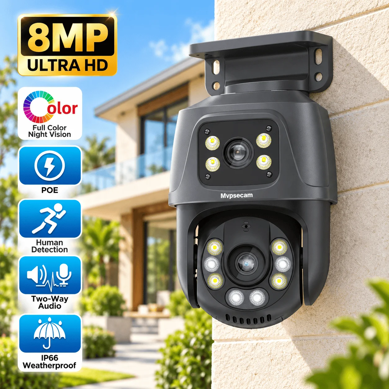 4K 8MP PTZ IP Camera POE Dual Lens with Dual Screen Human Detection Color Night Vision Outdoor Surveillance Camera Onvif ICSEE