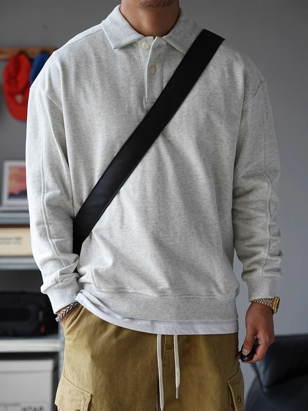 

Мужская толстовка большого размера в американском ретро-стиле с воротником и длинными рукавами, модный брендовый универсальный повседневный топ из органического хлопка