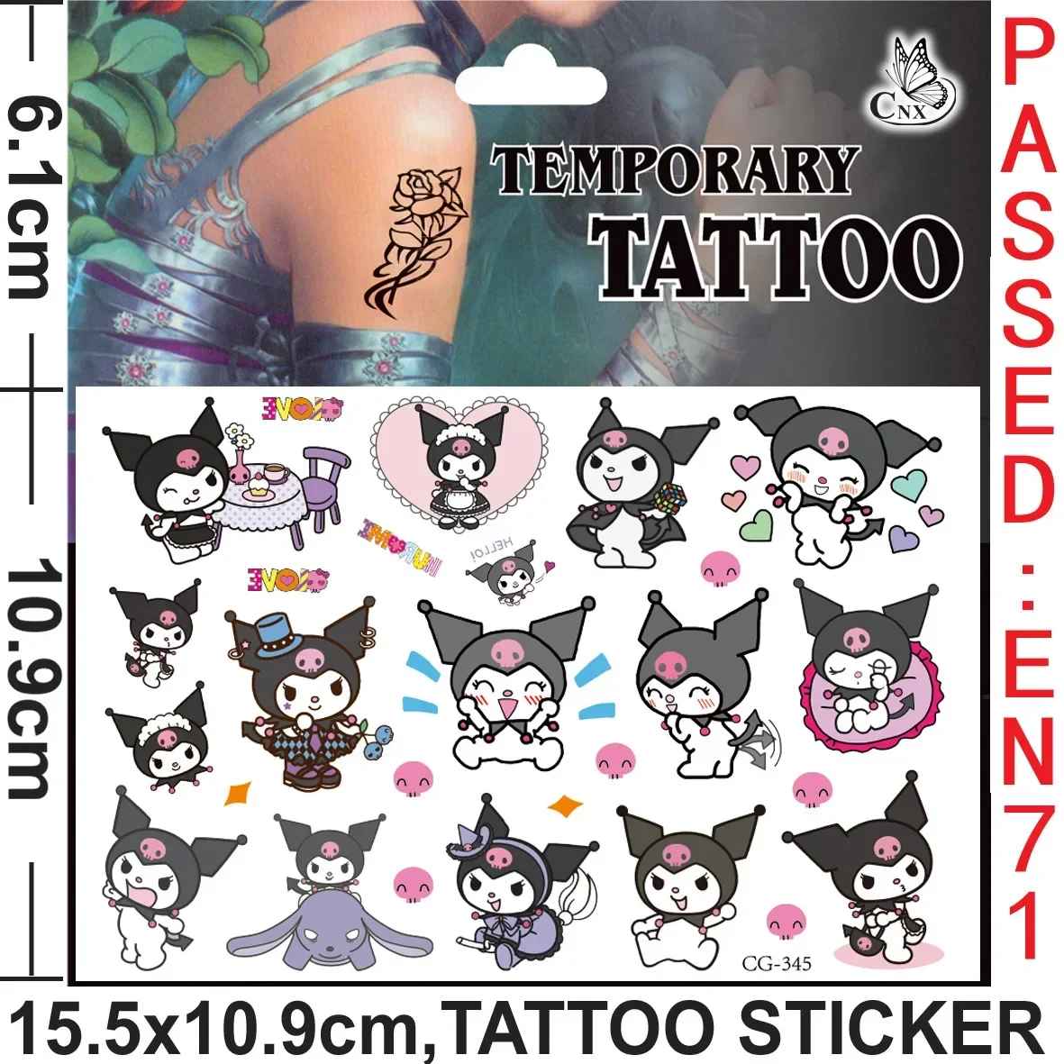 Pegatinas de tatuaje de dibujos animados Sanrio Random 1 piezas, lindo tatuaje temporal de Anime de Hellokitty, pegatina impermeable, juguete de