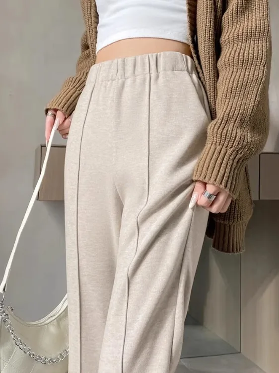 Pantalons décontractés à taille haute et jambes larges pour femmes, pantalons Camere, automne hiver, nouveau style, pantalon long jusqu'au sol