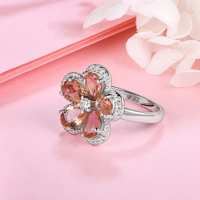 925 Sterling Silver Zultanite Меняющий цвет камень Ring for Women Turkish Diaspore Colorful Flower Lovely Style for Women\'s Gift