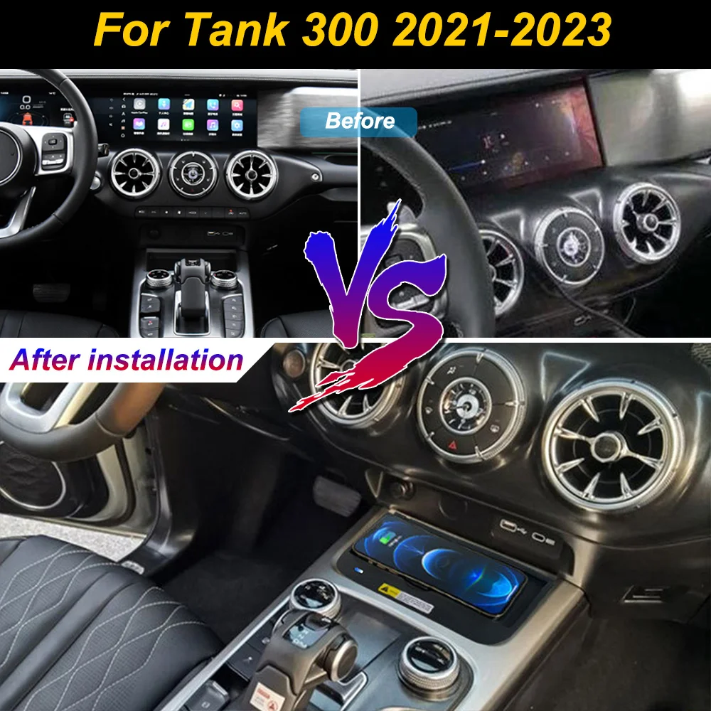 Carregador de Celular Sem Fio 2 Din para Tank 300 2021 2022 2023, Suporte de Carregamento Rápido de 18W para iPhone, com Armazenamento no Console Cent