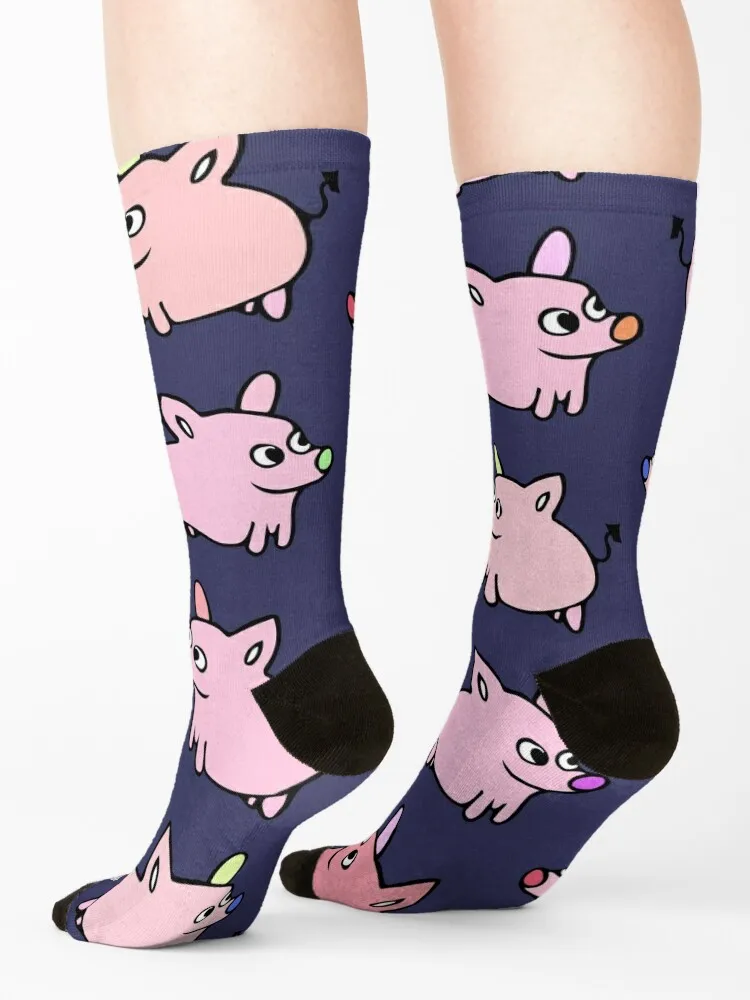 Cute and Colorful Pig Pattern (navy blue) Socks set Run tennis sports stockings Girl'S Socks Men's