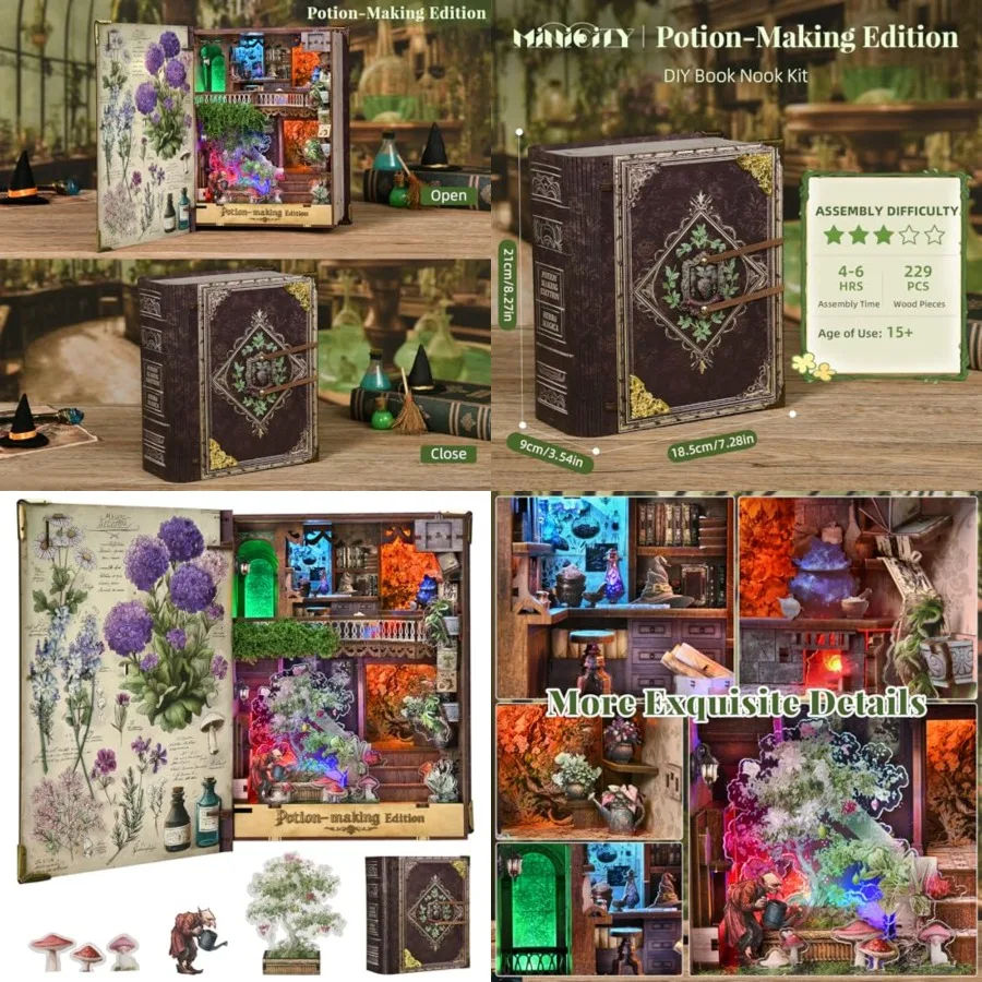

Magic Booknook Building Set with Light, DIY Bookend Building Kit for Home Decor Bookshelf, Miniature Booknook House Building Br