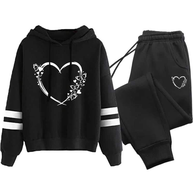 Autumn Winter Loose and Comfortable Two Piece Set for Women Stripe Women Tracksuit Sports Suit Casual Hoodie Daily Jogging Sets