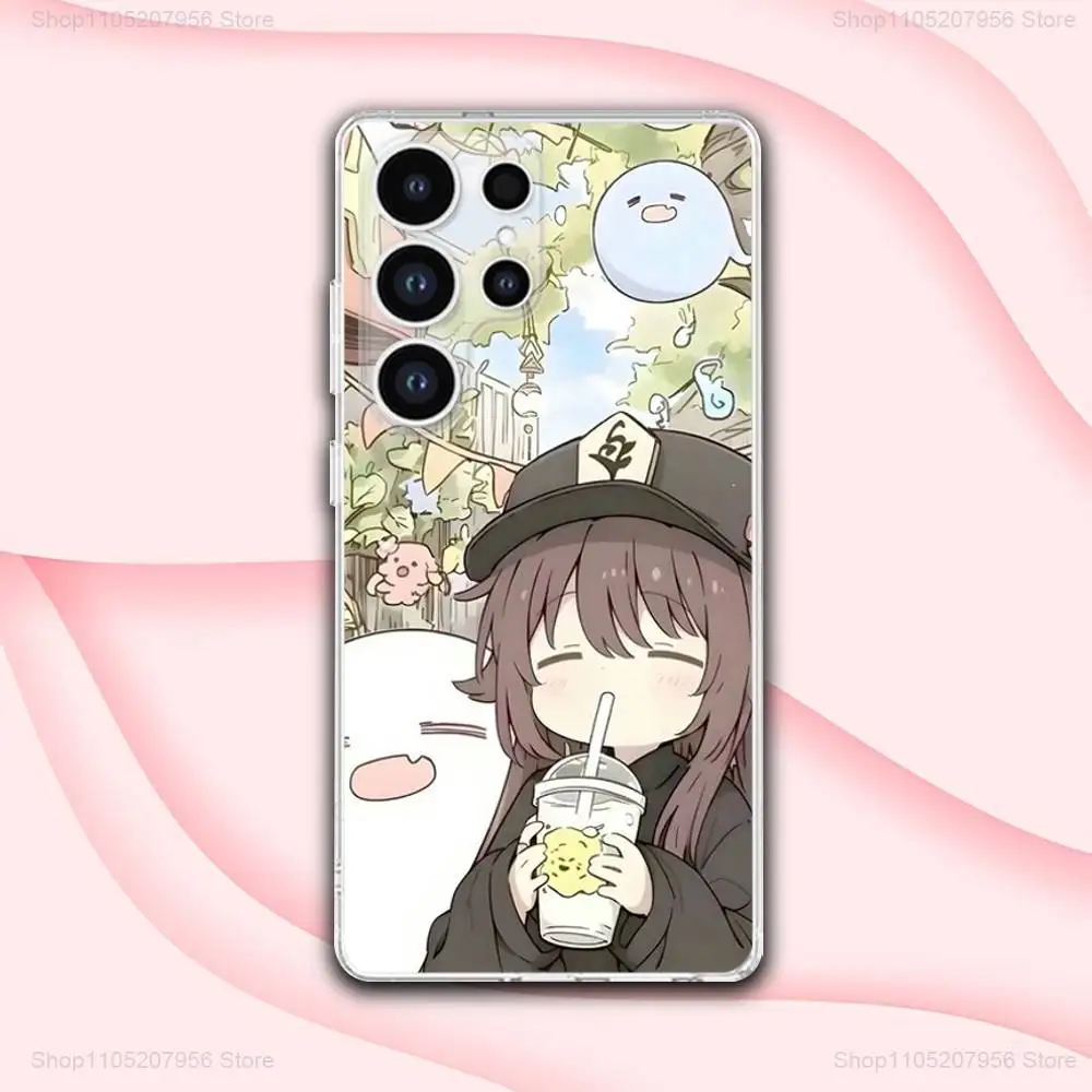 Casing Ponsel Game G-genshin HuTao untuk Samsung A30,71,51,S9,10,20,Ultra,FE,Lite,S25,24,22,23,21,PIus, Transparan, Silikon