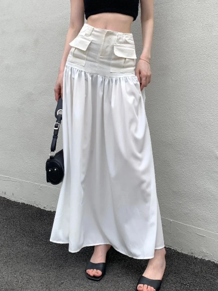 Faldas largas para mujer, diseño de retazos de mezclilla, corte en A, holgadas, informales, para uso diario, moda de verano, combina con todo, estilo coreano, Faldas Largas básicas