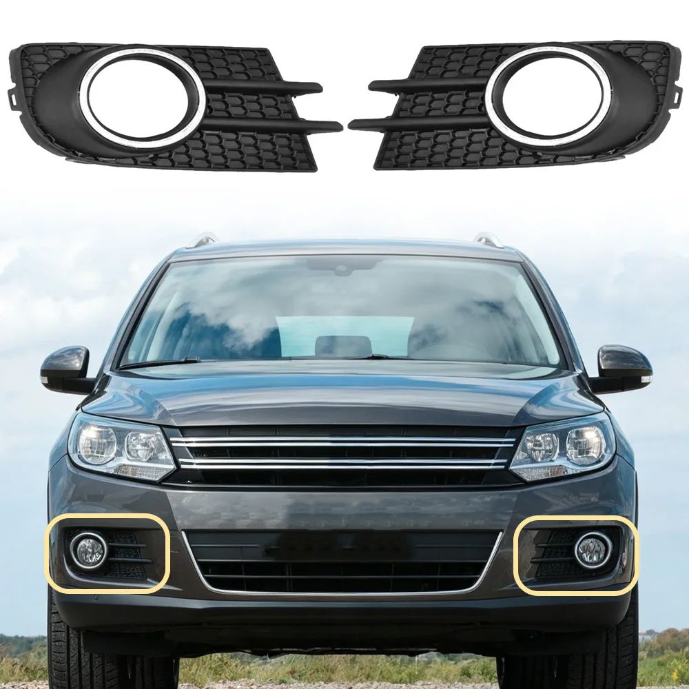 

2Pcs For Volkswagen Tiguan EU 2012-2018 Front Bumper Fog Light Frame Cover Front Fog Lamp Grille Protection 5N0853665 5N0853666
