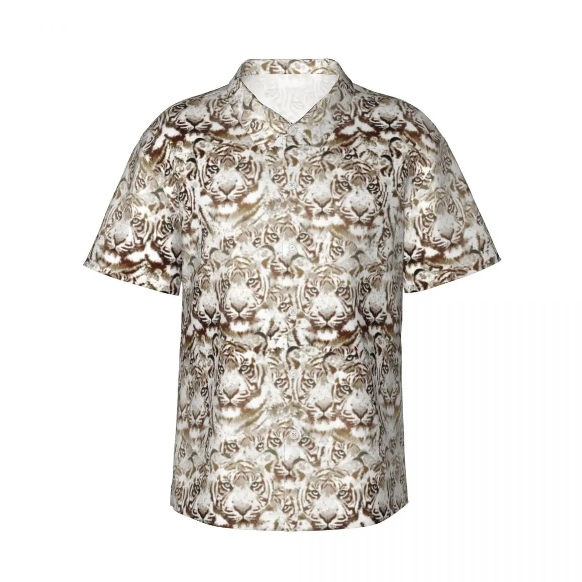 

Tiger Face Design Hawaii Shirt Man Beach White and Brown Animal Print Casual Shirts Comfortable Design Trendy Oversize Blouses