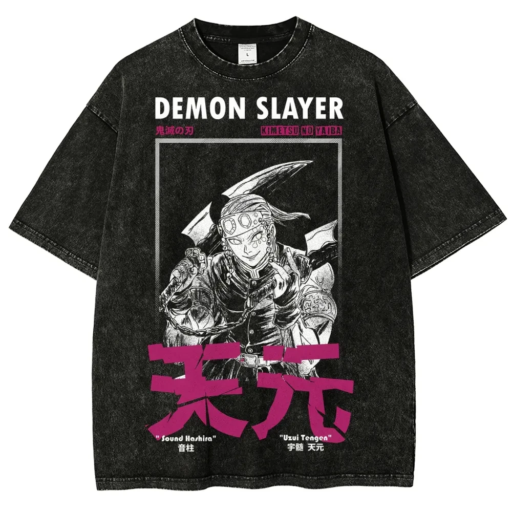 

Футболка Demon Slayer Shinobu Kochou в винтажном стиле из выстиранного хлопка, унисекс, летняя уличная одежда оверсайз с коротким рукавом, коллекция 2026