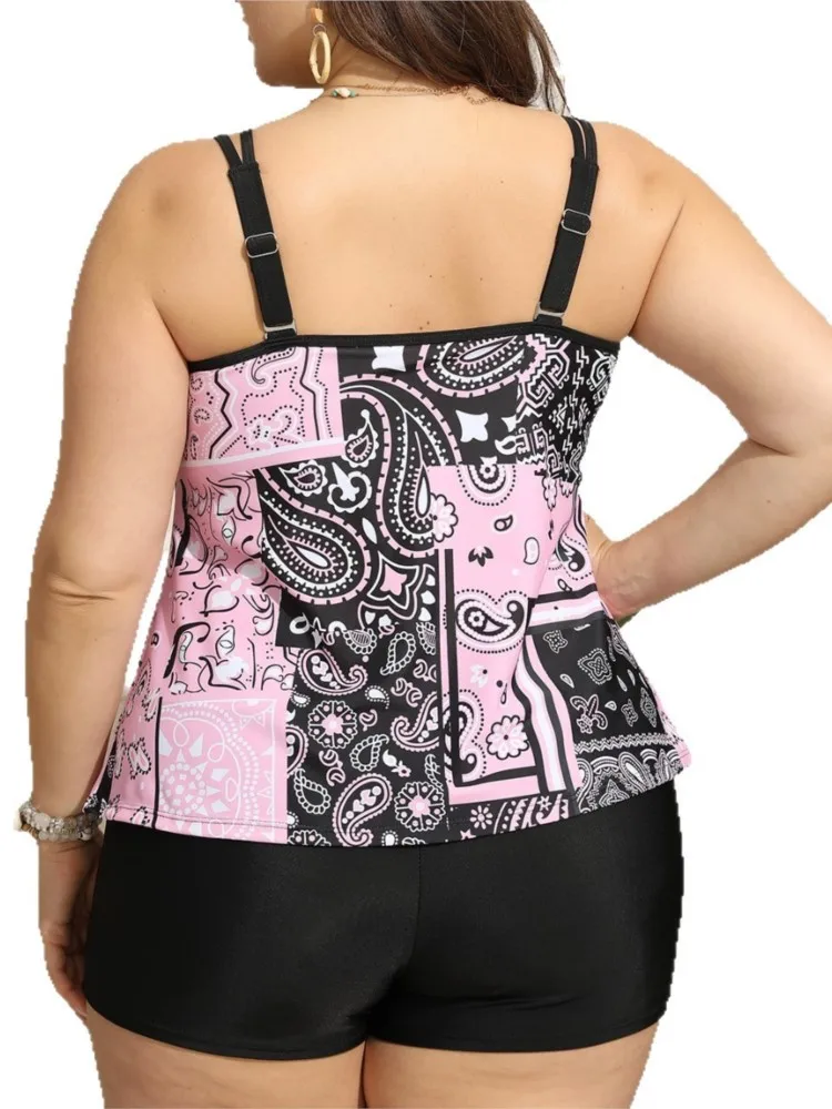 L-5XL Bikini Pinggang Tinggi Ukuran Plus Wanita Push Up Ukuran Besar Baju Renang Musim Panas Mujer Ukuran Besar Kontrol Perut Pakaian Renang Set Bikini