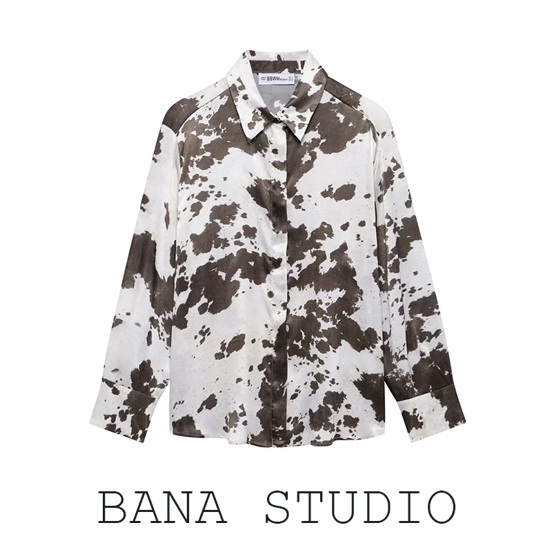 

Свободный женский топ большого размера в горошек с длинным воротником све irt BANA Commute Sle Straight Tube Long irt