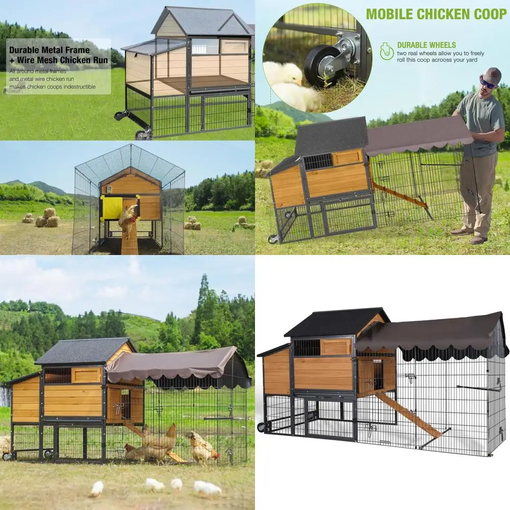 

Weatherproof Mobile Chicken Coop with Nesting Box, Outdoor Run, and Perch for 6-8 Hens, 85 L