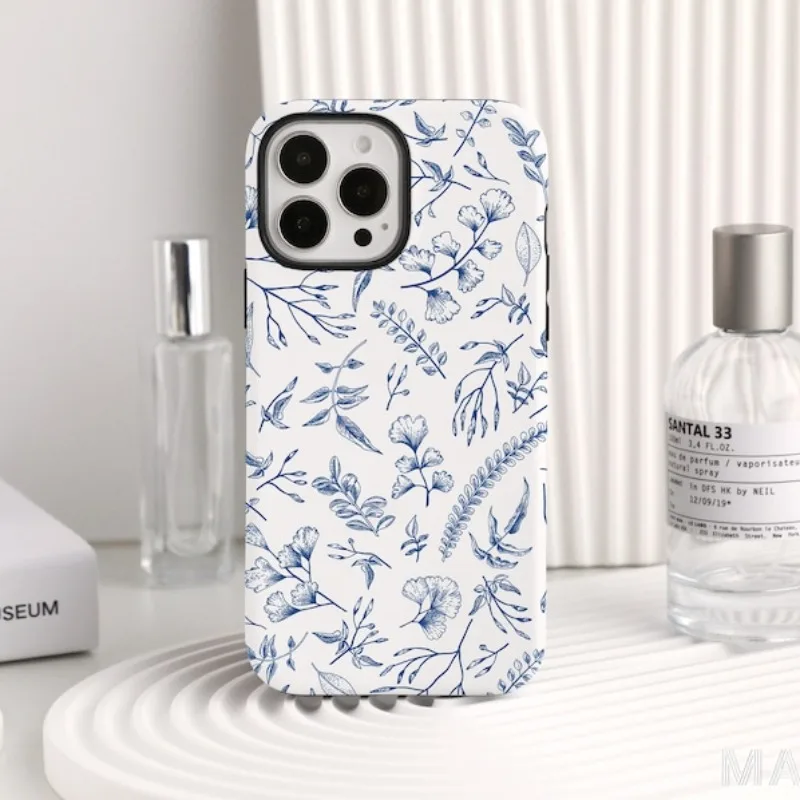 Painted Blue Flower Phone Case For IPHONE 15PRO MAX 14 13 12 11 PRO Plus 15pro Acrylic TPU Two in one Mobile Phone Cases