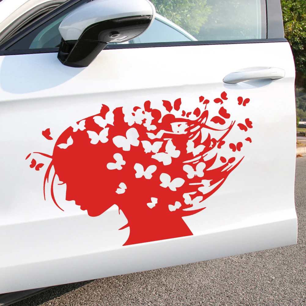 

Персонализированные наклейки для автомобиля, креативные декоративные наклейки с изображением девушки-бабочки, наклейки для автомобилей, внедорожников, фургонов, желтые