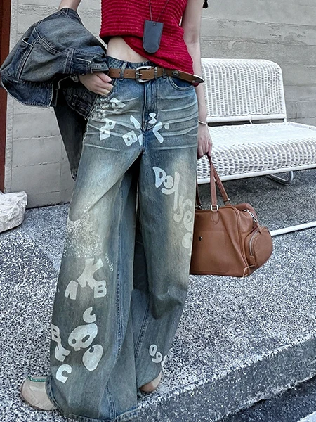 

American Sle fiti Waed Wide Leg Jeans Women's High Waist Casual Spring New Arrival Long Pants Floor Length