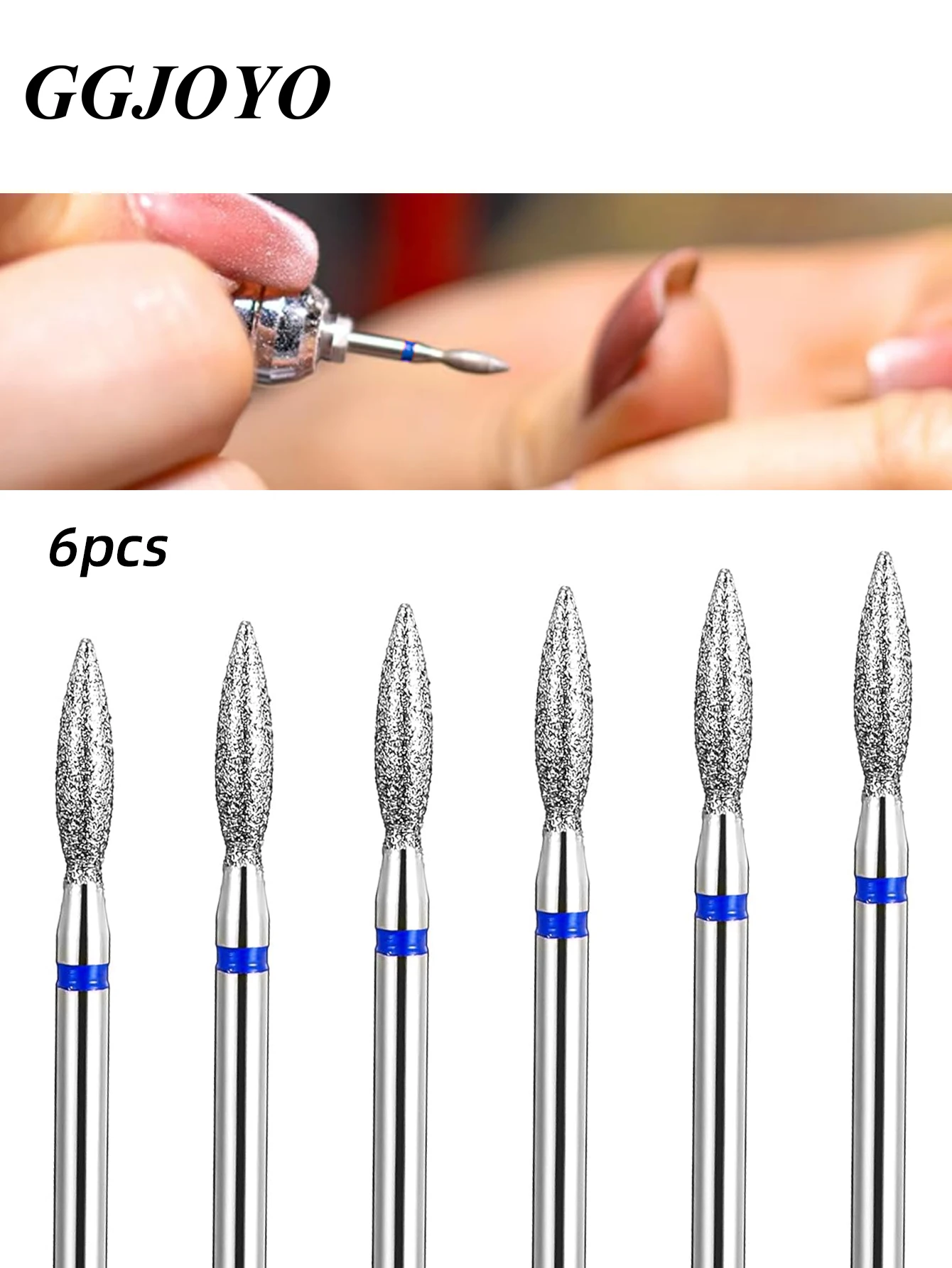 6-teiliges Diamant-Nagelhaut-Nagelbohrer-Set in Flammenform, 6-teiliges Pro-Maniküre-Bohrer-Set für die Nagelzubereitung, 3/32 Schaft Efile Bit (Fein + M Seng