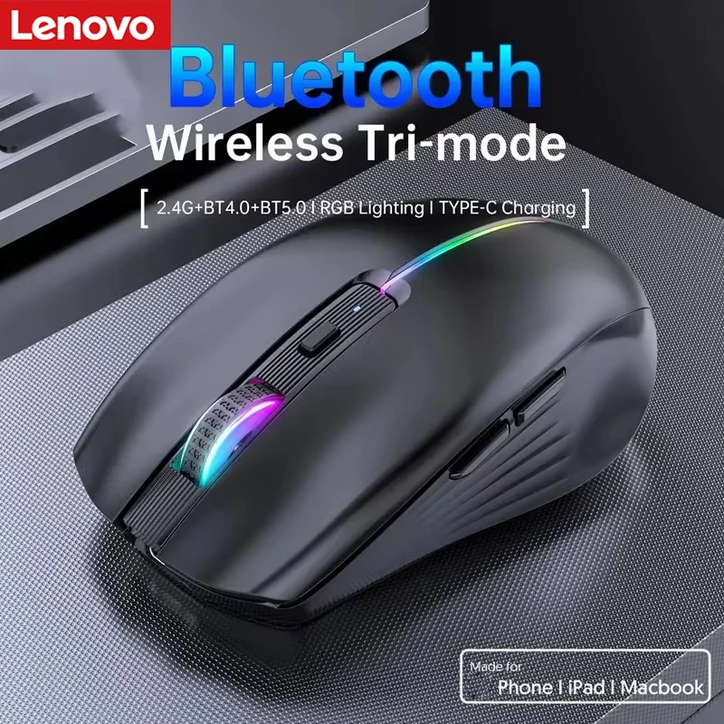 

Lenovo Tri-mode Mouse 2.4G Bluetooth 5.1 Rgb Multi-colour Illuminated Type-C Universal Rechargeable Mouse 6-button Silent Mouse